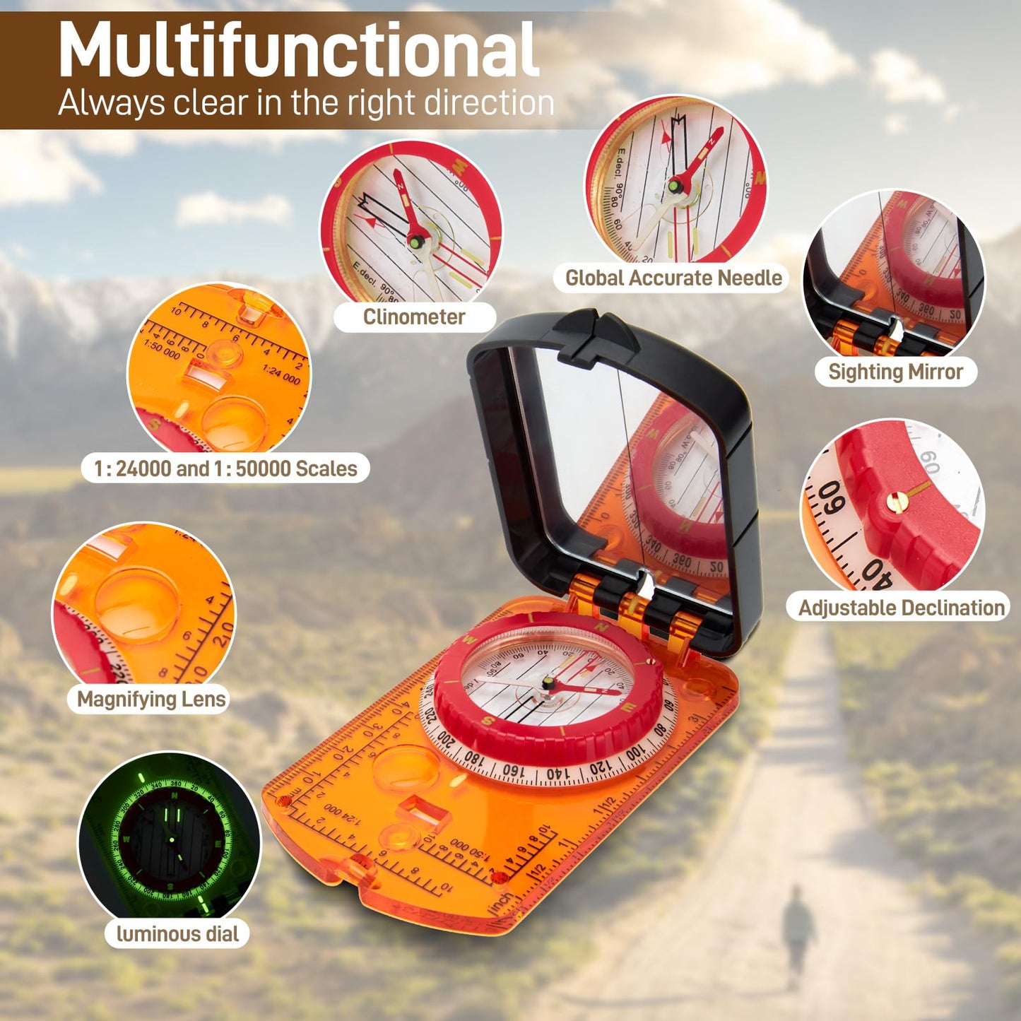 Compass, Sportneer Compass Hiking Survival Compass With Mirror Orienteering Compass Boy Scout Compass For Kids Gifts Hiking Camp