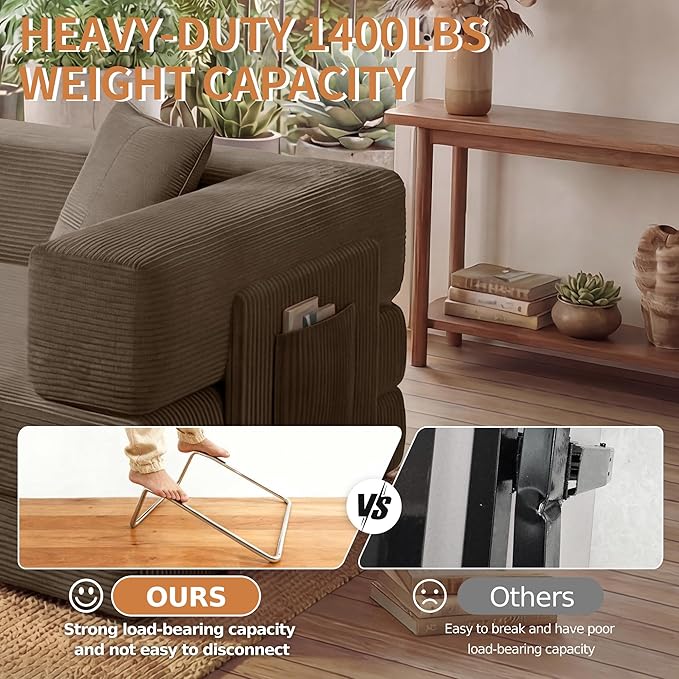 Fancyfire 78.8" Convertible Sofa Bed with Armrest Pillow,4-in-1 Sleeper Couch Bed for Livingroom,Modular Corduroy Boneless couches,No Assembly (Brown)