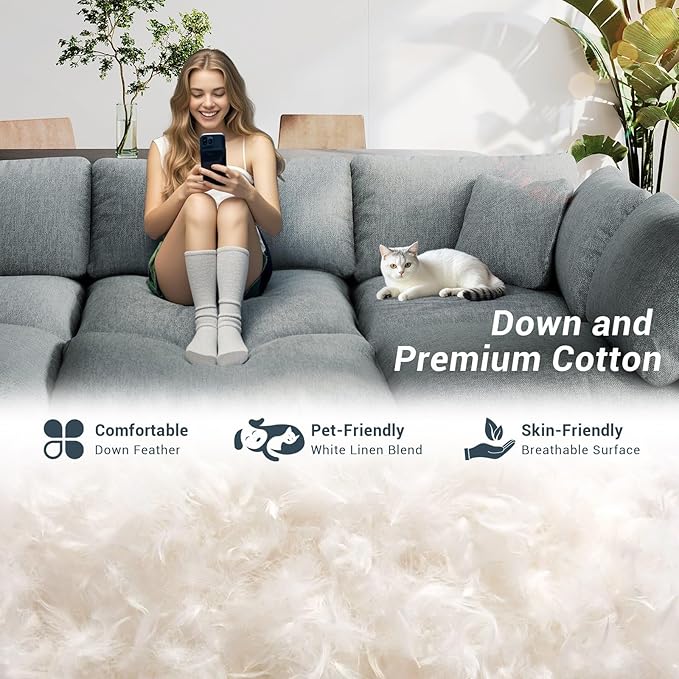 Intuition Decor Modular Sectional Sofa Cloud Couch,Down Filled Comfy Cloud Modern Sofa,Oversized Couch Cushion Covers Removable for Living Room,Light Blue