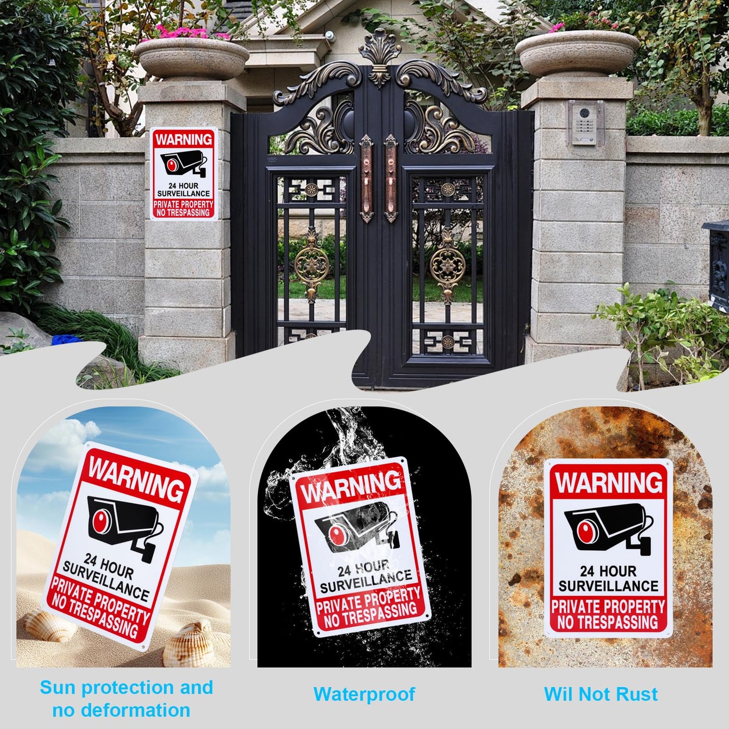 Qofaoye 2-Pack No Trespassing Signs Private Property, Video Surveillance Signs Outdoor – 2025 Version, 10 x 7 in UV Printed Fade-Resistant Rust-Free Aluminum – Ideal for Home, Business, Driveway, CCTV