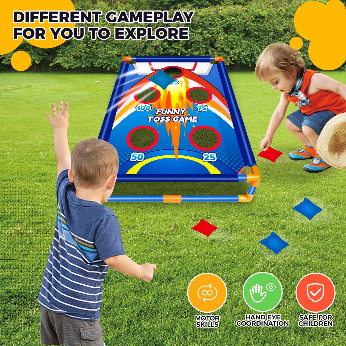Bean Bag Toss Game for Kids Outdoor Activities, Cornhole Games for 3 4 5 6 7 8 Years Old Boys Girls, Fun Outside Toys for Family Party Games, Ideal Birthday for Ages 4-8 Toddlers