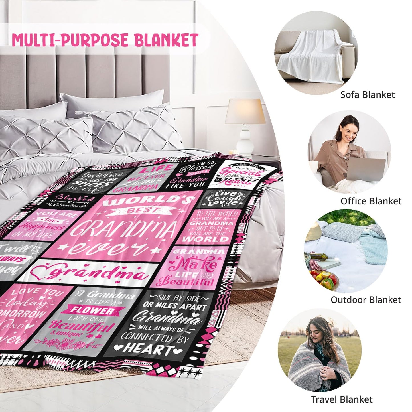 PVDSAVE Birthday Gifts for Grandma from Granddaughter - Christmas Mothers Day Birthday Gifts for Grandma from Grandchildren - Great Grandmas Gift - Grandmother Nana Gigi Gram Grandmas Blanket 50"x60"