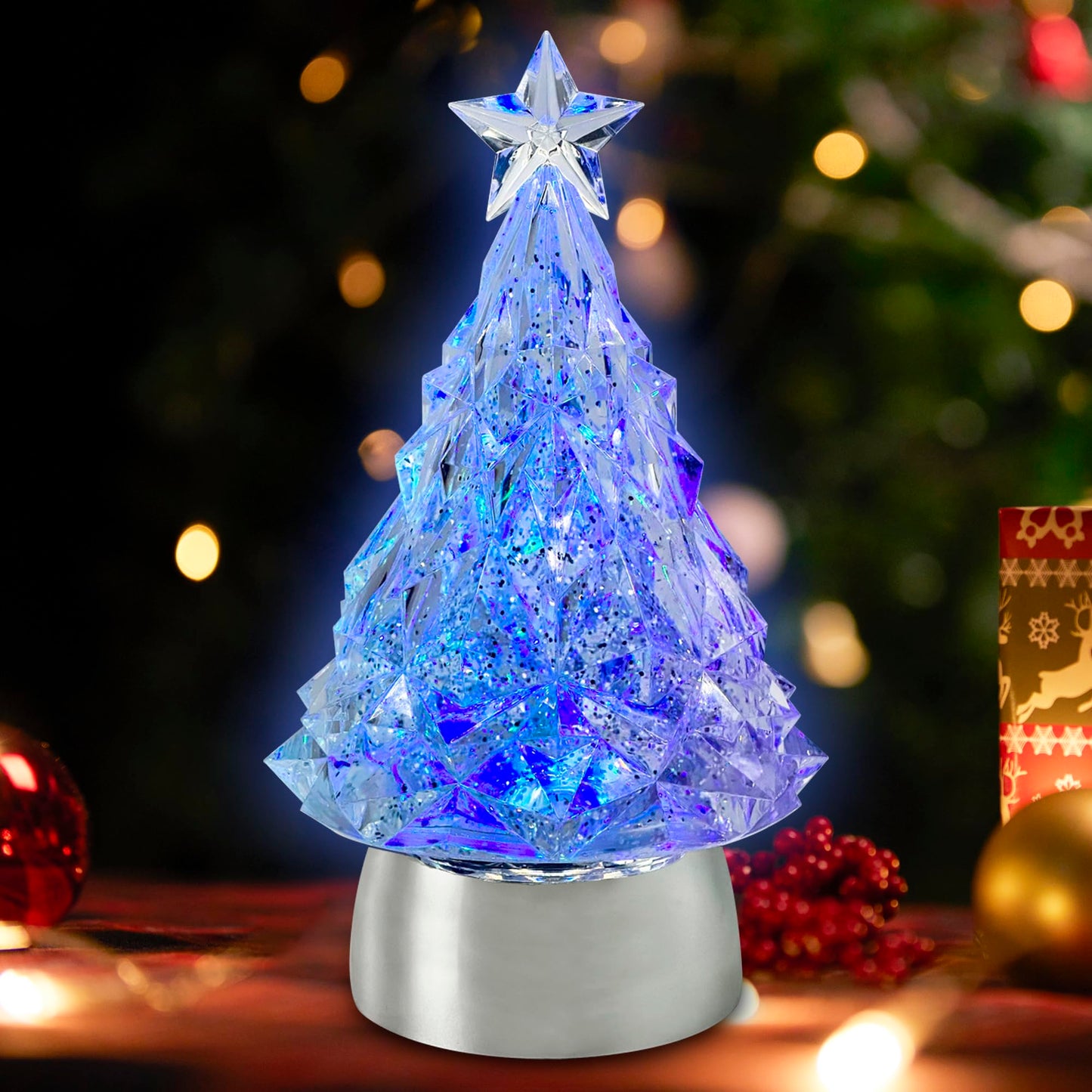 TECH ORANGE Christmas Snow Globe Lantern with Operated Water Glitters Lighted Snow Globe Lantern (Color-Changing Christmas Tree)