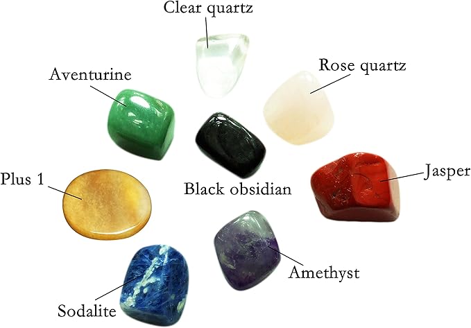 Chakra Stones Healing Crystals Set of 8, for Crystal Healing Meditation, Reiki or As Worry Stones or Palm Stones Thumb Stones and Crystal Therapy