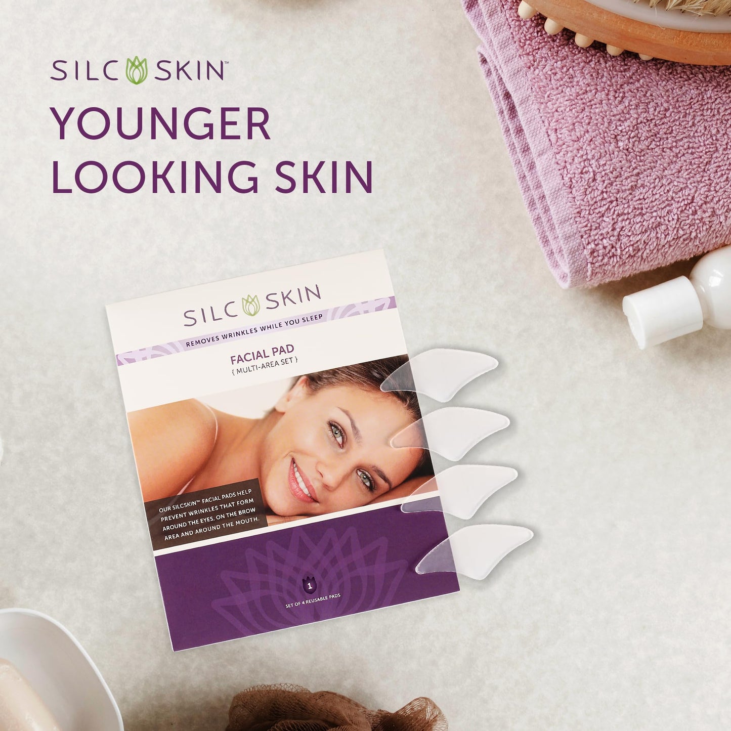 SilcSkin Facial Pad - Multi-Area Set Reusable Pads - Self-Adhesive Silicone Facial Patches - Wrinkle Patches for Eyes - 4 Reusab