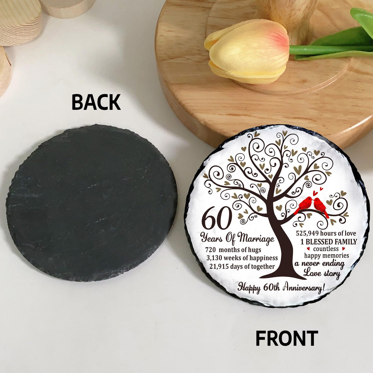 Bozspacer 60th Diamond Wedding Anniversary Natural Slate - 60th Wedding Gifts for Parents Grandparents - 60th Anniversary Decorations Unique Gift Ideas - 60 Years of Marriage Plaque, Keepsake