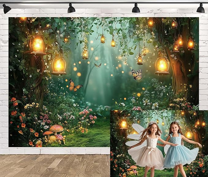 Spring Enchanted Forest Backdrop, Fairy Tale Wonderland Garden Backdrops for Photoshoot, Mushroom Butterfly Woodland Fairy...