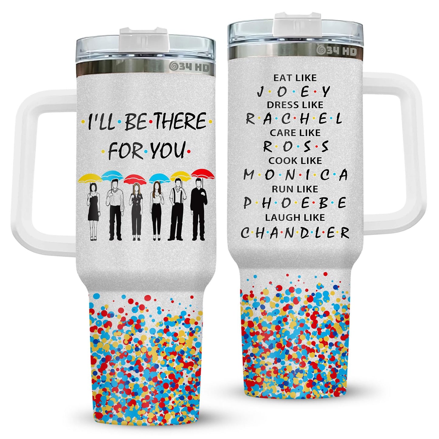34HD Gifts for Friends, Friend Tumbler with Handle Straw 40 oz Stainless Steel, Best Friend Cup, Friends Coffee Mug, Birthday Gifts for Women Men