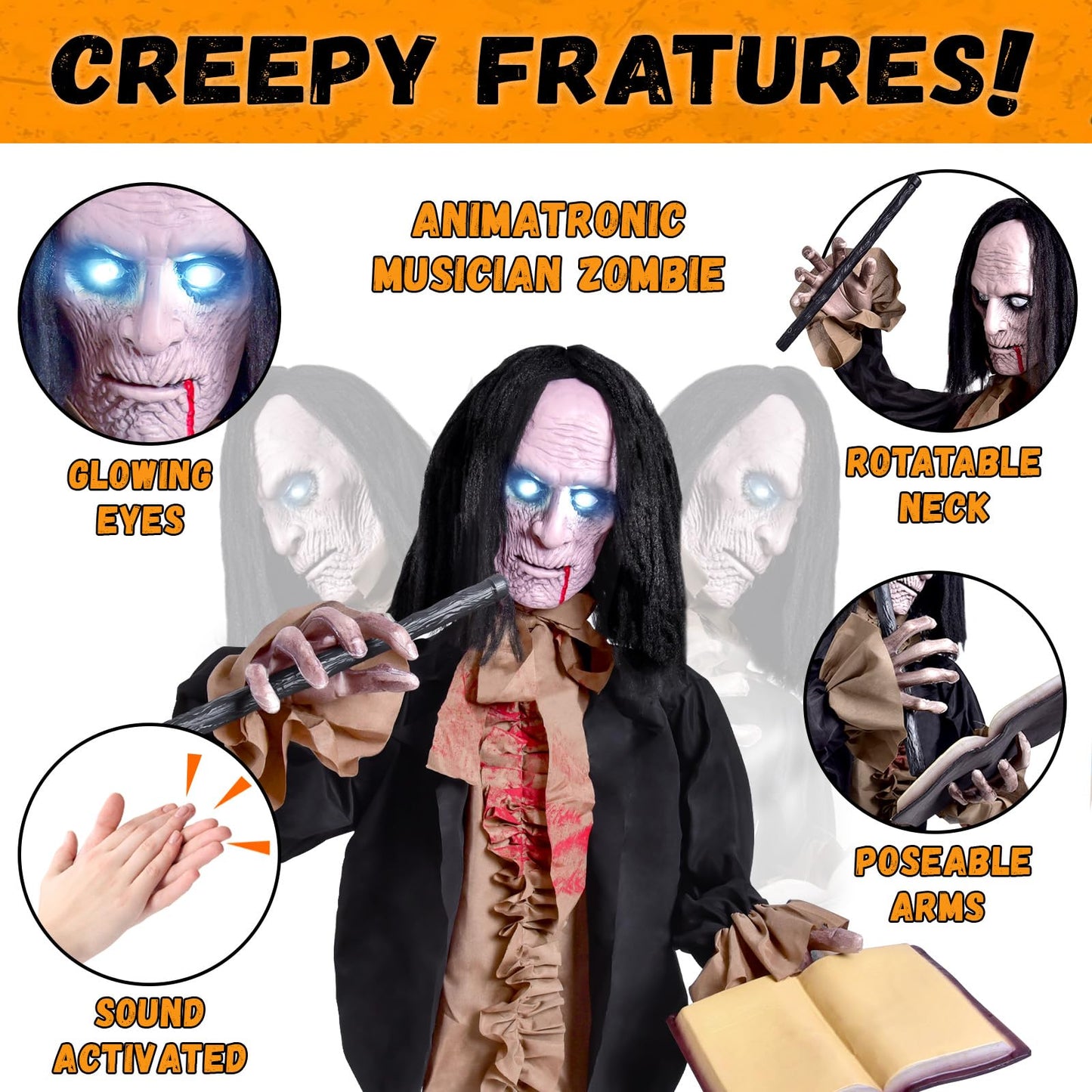 Halloween Animatronics Zombie - Halloween Yard Scary Groundbreaker Decorations Outdoor 2.5FT with Creepy Sounds and Light Up Eyes,Touch Sound Activation Outside Lawn Yard Haunted Prop