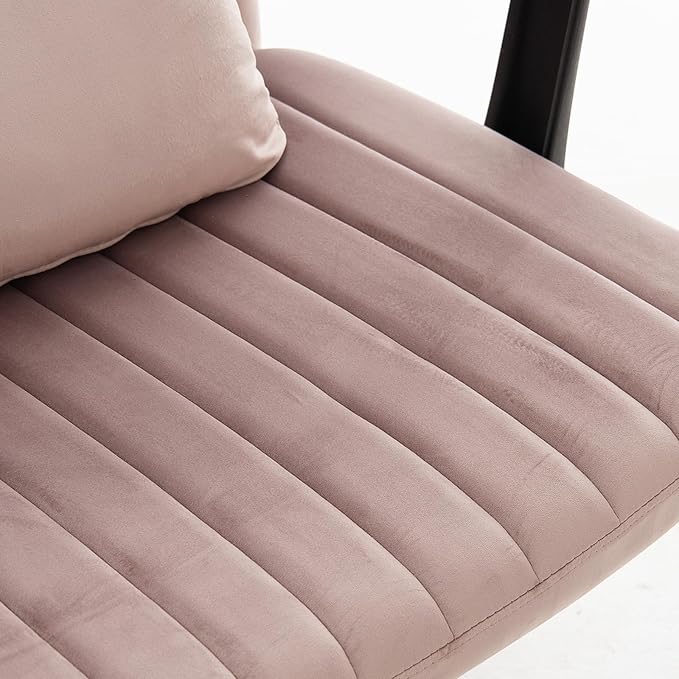 Furnimart Criss Cross Desk Char Wide Seat with Wheels and Arms, 360° Swivel Cross Legged Desk Chair Thick Cushion, Linen Comfy Armless Home Office Chair for Bedroom, Vanity, Sturdy (Light Pink)