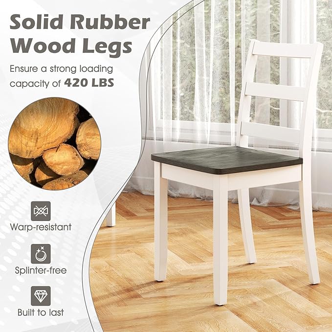 Giantex Dining Chairs, Wooden Armless Kitchen Chairs with Solid Rubber Wood Legs, Farmhouse Ladder Back Dining Chairs for Dining Room (2, White+Gray)