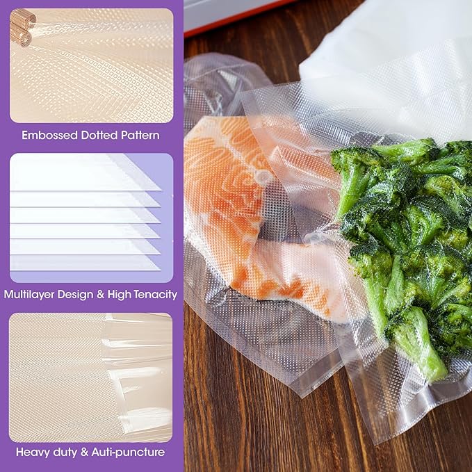 Vacuum Sealer Bags for Food, 50 Gallon 11" x 16" & 50 Quart 8" x 12" & 50 Pint 6" x 10" Precut, Commercial Grade, BPA Free, for Food Vac Storage, Freezer, Sous Vide, Meal Prep