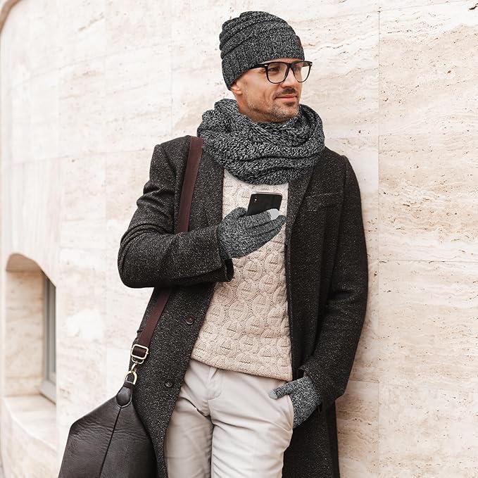 Aneco Winter Warm Sets Knitted Scarf Beanie Hat Touch Screen Gloves and Winter Ear Warmer Hats for Women or Men