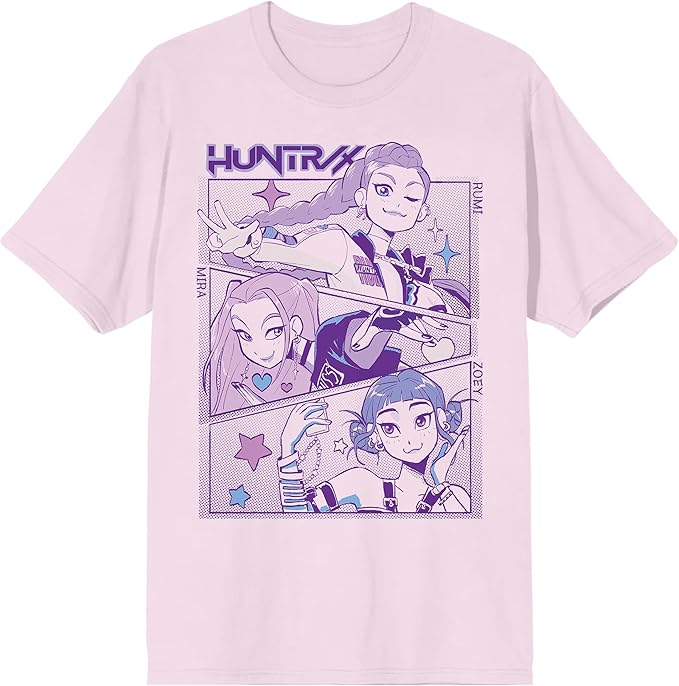 Kpop Demon Hunters Panel Art Huntrix Adult Crew Neck Short Sleeve T-Shirt