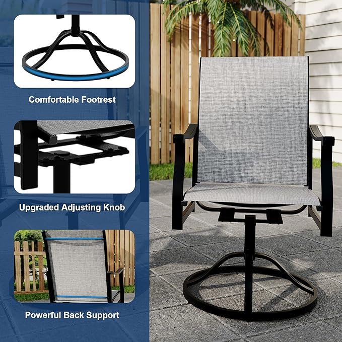 Outdoor Swivel Dining Chairs with Textilene Breathable Back, Swivel Patio Dining Chairs Set of 8, SwivelPatio SlingChairs Set for Poolside Lawn Garde