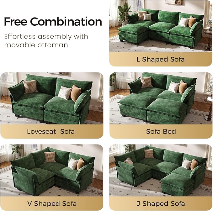 KKL Modular Sectional Sofa, Loveseat 2 Seater Cloud Couch, Chenille Modern Sectional Couches for Living Room, Apartment