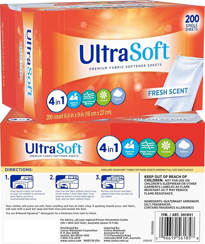 200 Dryer Sheets(6.4"x9")w/ Easy-to-Dispense Box to Drive Clothes Ultra Soft,Fabric Softener Fresh Scent Made in USA,Drive Clothes Ultra Soft,Reduce Static Cling,Help Prevent Wrinkles & Repel Pet Hair