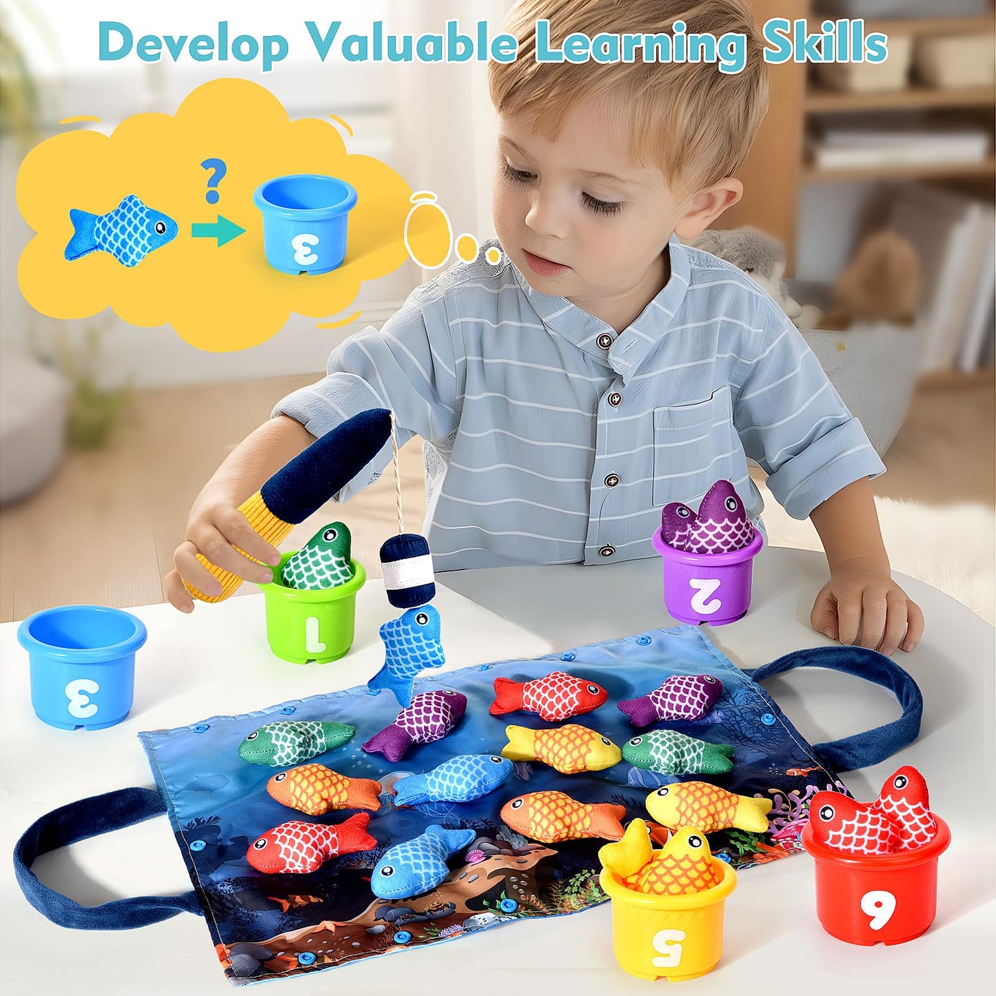 BAHIAKLO Montessori Toys for 1 Year Old Boy Girl Gifts, Cloth Fishing Game Toddler Toy 1-3, Sorting Learning Baby Toys 6-12-18 Months, One Year Old Girl Boy Birthday Gifts