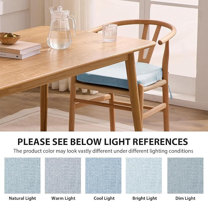 Ruqmuis Chair Cushions for Dining Chairs, 2" Thick Seat Cushions for Kitchen Chairs, D-Shaped Chair Pads with Washable Cover, Ties and Non Slip Backing, 17'' x 16'', Set of 4, Light Blue