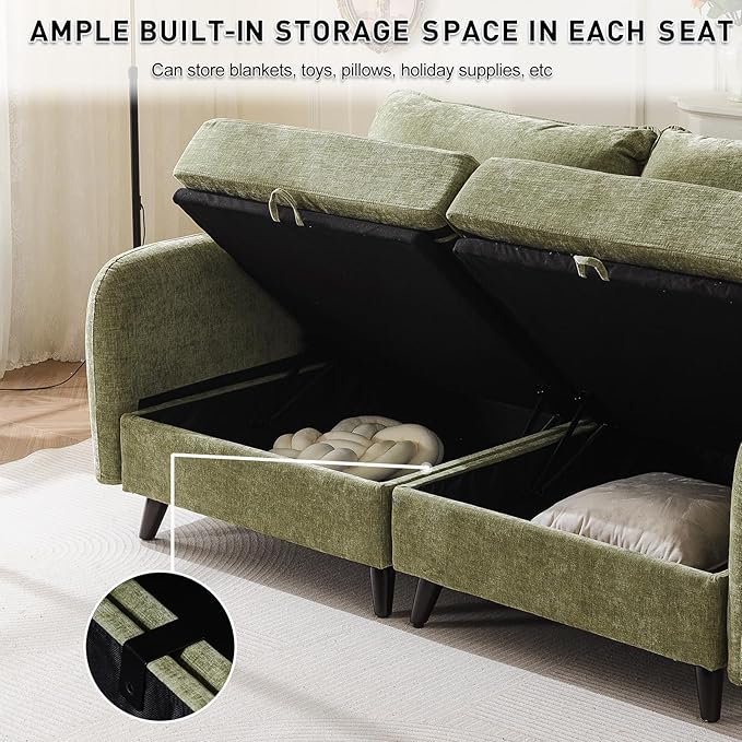 Rexulqo 135'' Modular Sectional Sofa with All Seats Storage,Oversized 4-Seater Comfy Cloud Couches with Deep Seat,Big Couch for Living Room,Bedroom,Velet,Green