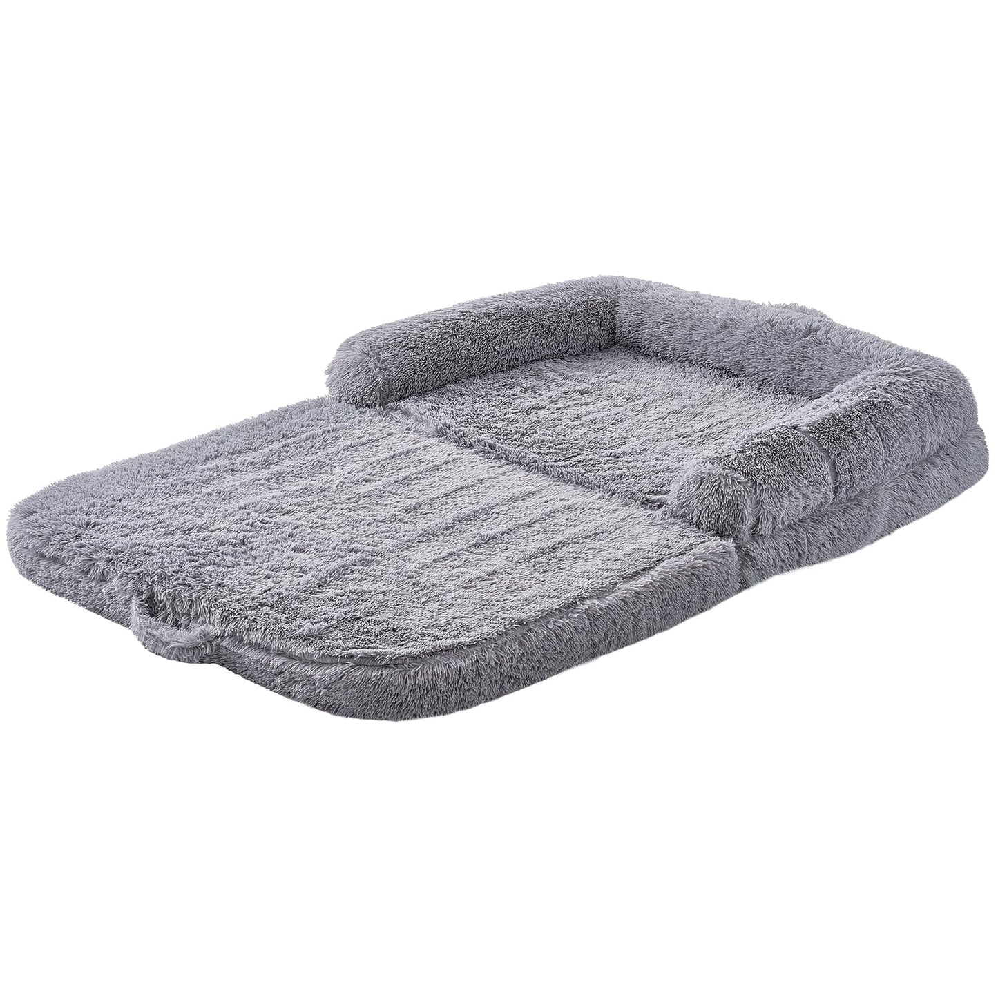 VEVOR Foldable Human Dog Bed, 72"x48"x10" Giant Human Sized Dog Bed with Washable PV Velvet Cover, Egg Orthopedic Foam, Storage Pocket, for You and Pet, Grey
