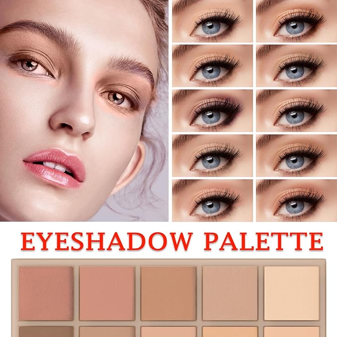 10 Shades Nude Matte Eyeshadow Palette,Shimmer Naked Eyeshadow Palette,Eye Shadow Palette Natural Flash Waterproof Durable Smoked Professional Makeup Palette With Brush 05