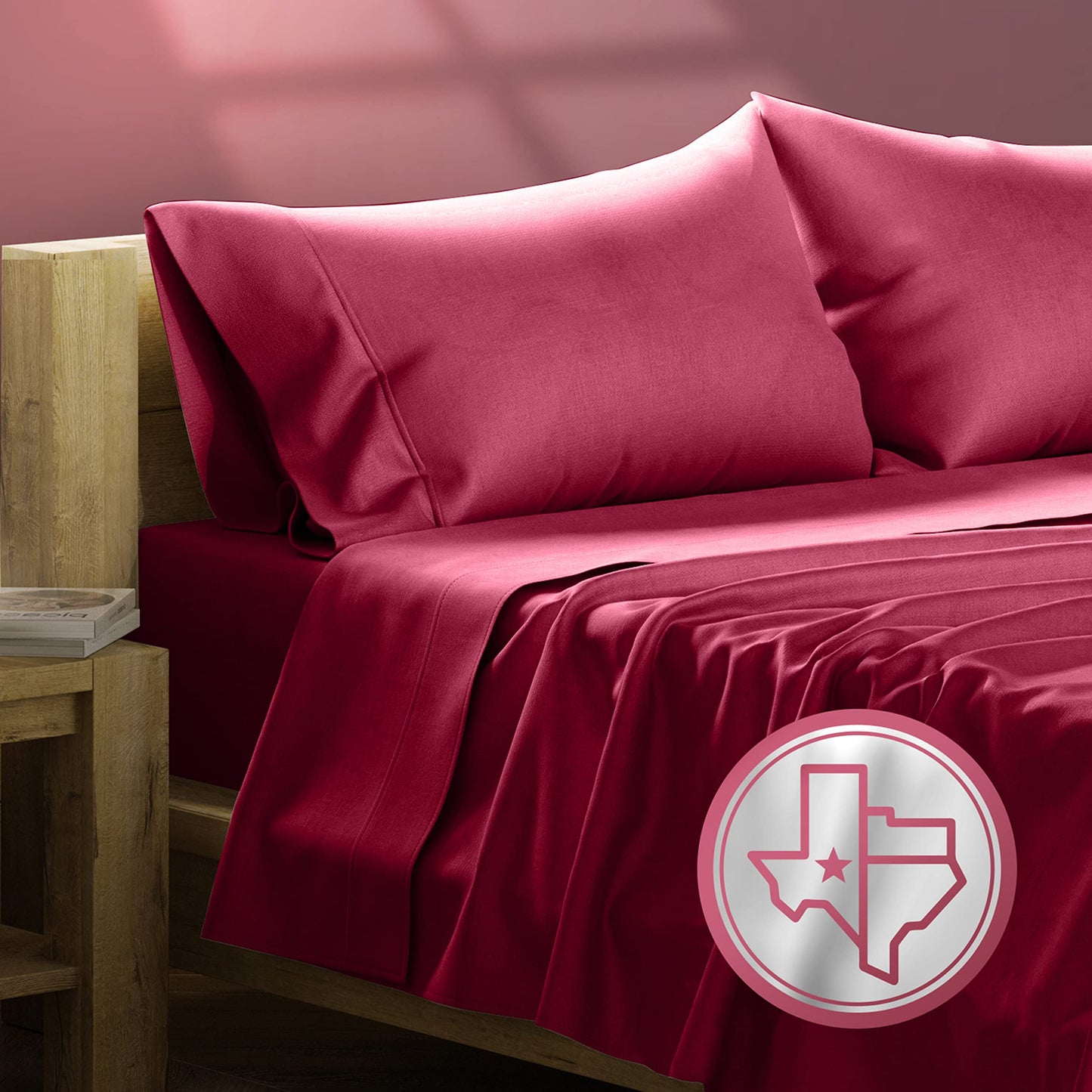 TEXAS LINEN CO. 100% Egyptian Cotton King Bed Sheets - 800 Thread Count 4 PC Burgundy King Sheet Set, Sateen Weave Luxury Hotel Sheets, Cooling Bedsheet, 16" Deep Pocket (Fits Upto 18" Mattress)