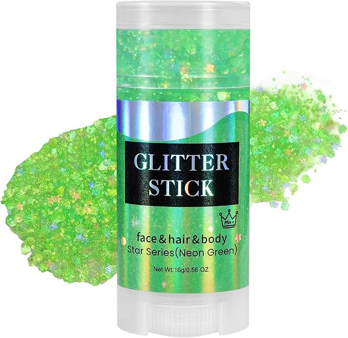 Mysense Neon Green Body Glitter Stick, Lime Green Face Hair Glitter Gel for Kids, Festival Rave Outfit Accessories for Women, Sparkling Mermaid Sequins Chunky Glitter Makeup, 0.56oz
