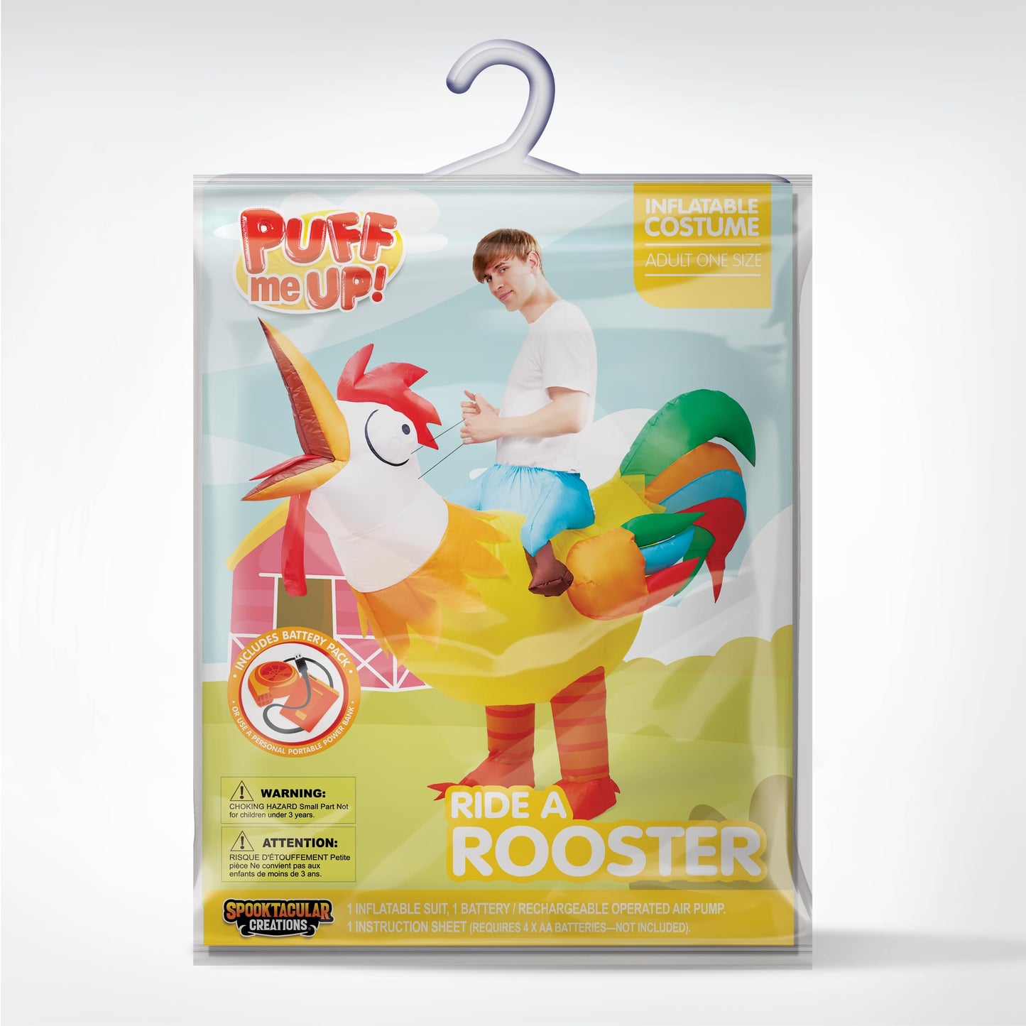 Spooktacular Creations Chicken Inflatable Costume Adult, Riding a Rooster Blow Up Funny Halloween Costume for Men Women Dress-Up Themed Cosplay Parties