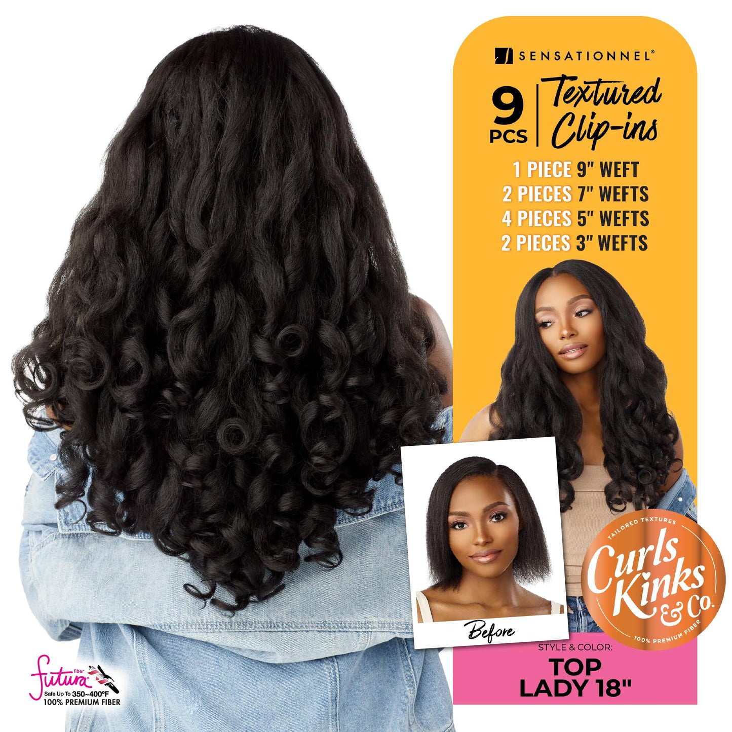 Sensationnel Curls kinksandco clip in - top lady 18 inch easy to use clips for natural 3c to 4c hair textures (2 DARKBROWN)