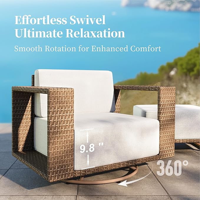 8 Pieces Modular Patio Furniture Set,Outdoor Wicker Conversation Set with Swivel Chairs and Ottomans,All Weather Patio Conversation Set for Lawn Garden Backyard,Beige
