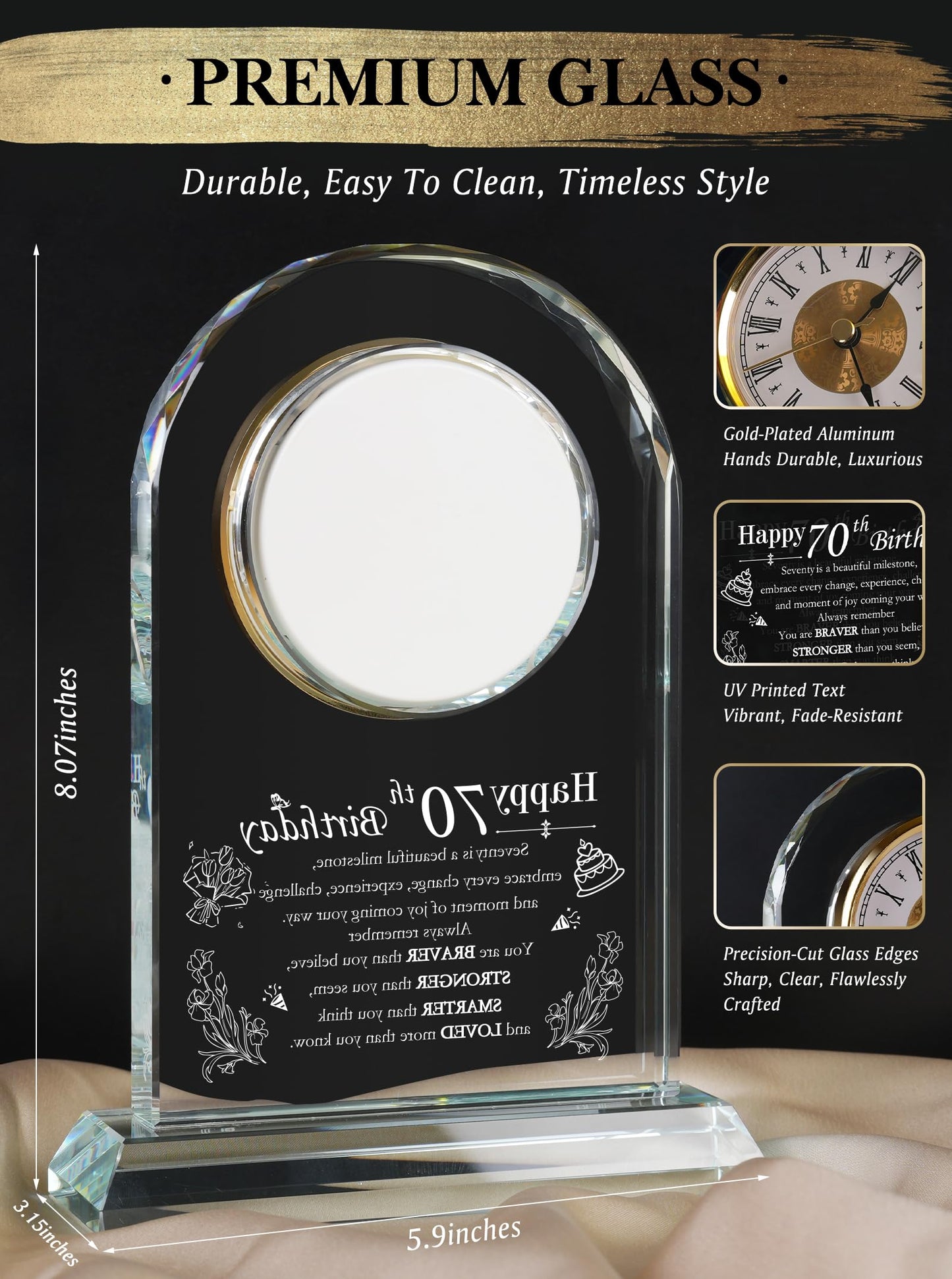 Unique Happy 70th Birthday Gifts for Women, Men, Mom, Dad, Grandma, Grandpa, 70 Year Old Birthday Present Quartz Clocks with Blessing Decorations for Her, Him, Parents, and Couples