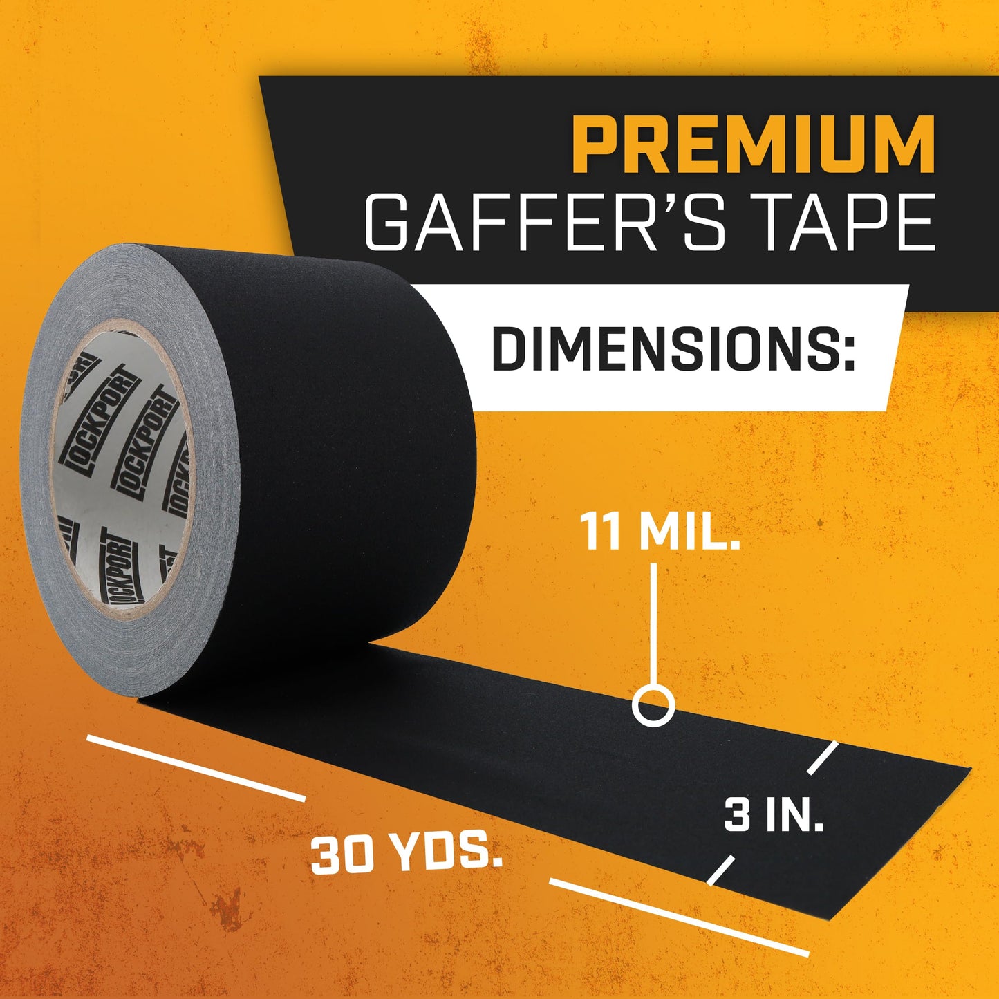 Lockport Black Gaffers Tape 3 inch x 30 Yards - 4 Pack Pro Black Gaff Tape - No Residue, Water Resistant, Non-Reflective, Easy Tear - Multipurpose