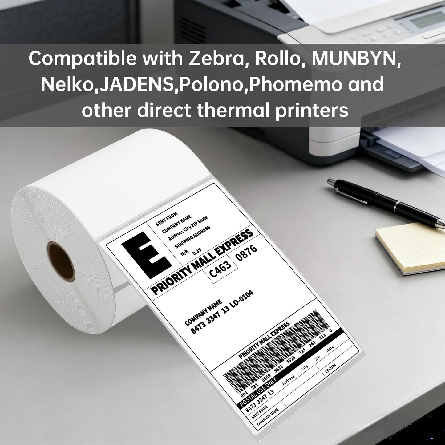 4x6 Thermal Labels 500/Roll, HUOJI Direct Thermal Shipping Labels Roll 4x6 Compatible with Rollo, Zebra, MUNBYN Printers, Commercial Grade