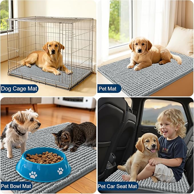 OLANLY Dog Door Mat for Muddy Paws 70x46, Ultra Absorbent Chenille Mud Doormat, Non-Slip Washable and Dirt Trapping Doormat for Indoor Entryway, Quick-Dry Indoor Pet Bed Mats for Dogs, Grey