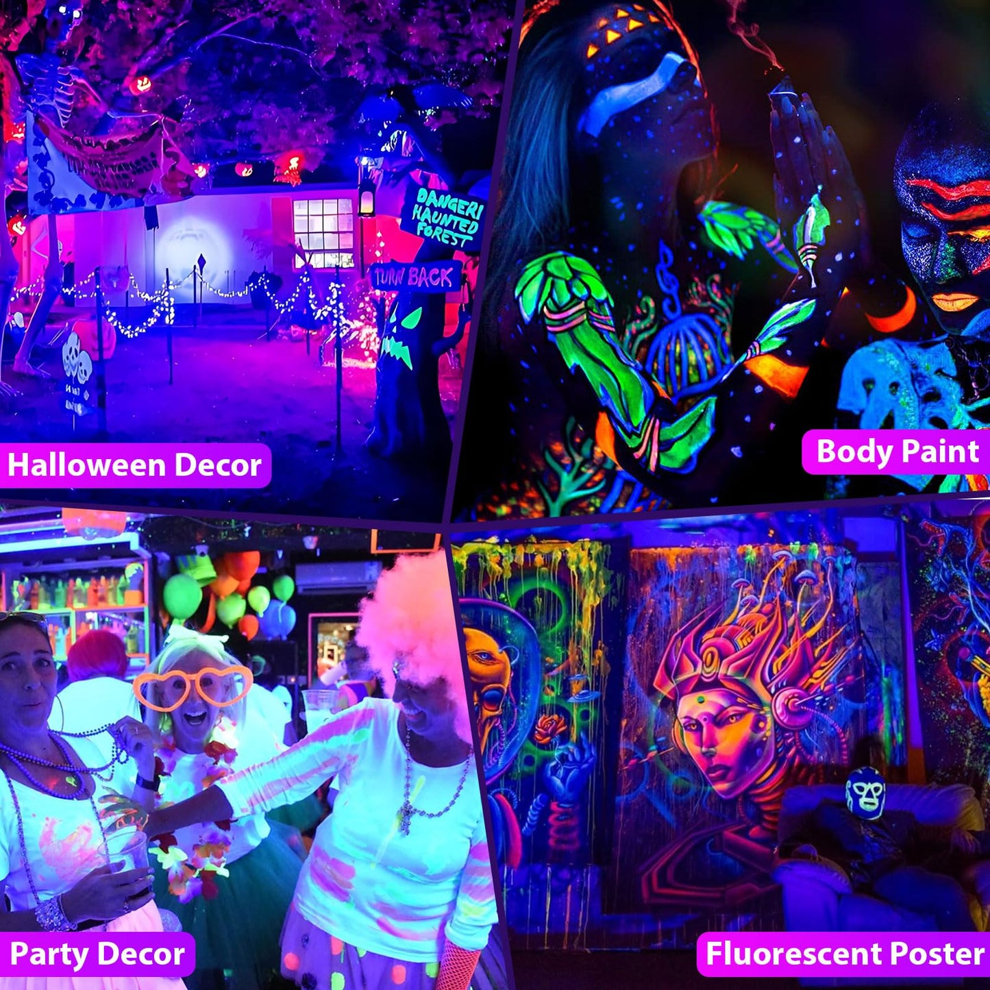 4 Pack 45W Black Light Bar with 6ft Cord+Switch, Each Light Up 25x25ft Area, LED Blacklight Flood Light for Neon Glow Party Body Paint Fluorescent Tapestry Poster Classroom Bedroom Halloween