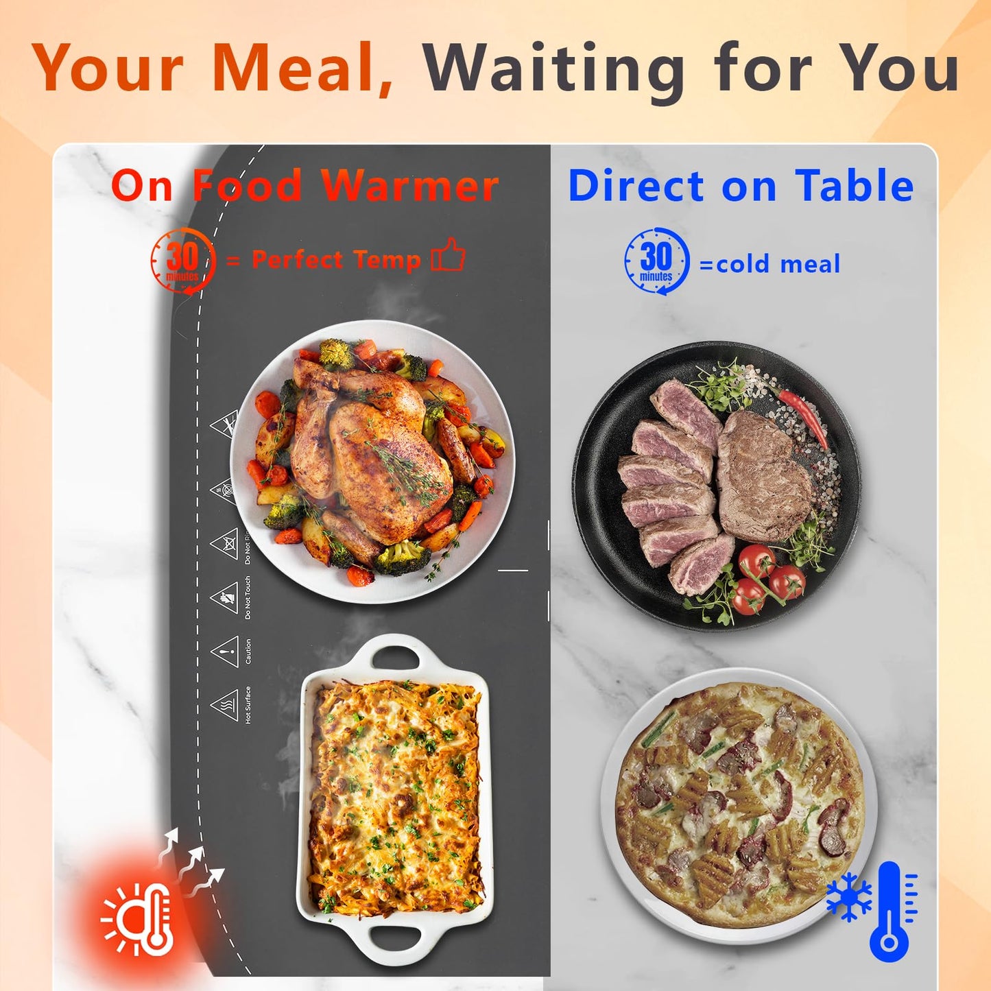 Electric Warming Mat for Food, 23"*16" Warming Tray with 7 Adjustable Temp, 10s Fast Heating, 4 Timer Settings, Child Lock, Portable Silicone Food Warmer for Gatherings, Parties, Home Daily Use, Grey