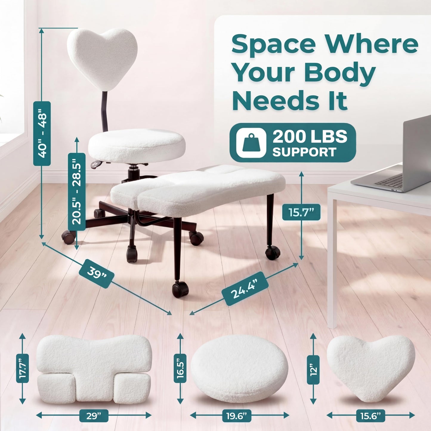 Ergonomic Cross Legged Office Chair with Foot Rest for Kneeling Seating - Crisscross Desk Chair with Wheels for ADHD to Sit Cross Legged - Multi-Position Adjustable Seat with Back Support for Women