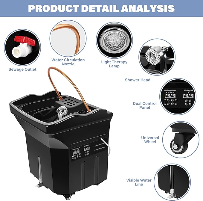 Head Spa Equipment with 60L Water Storage Tank, 3 Mode Waterfall & Warm Steam Hair Wash Sink for Scalp Care and Relaxation