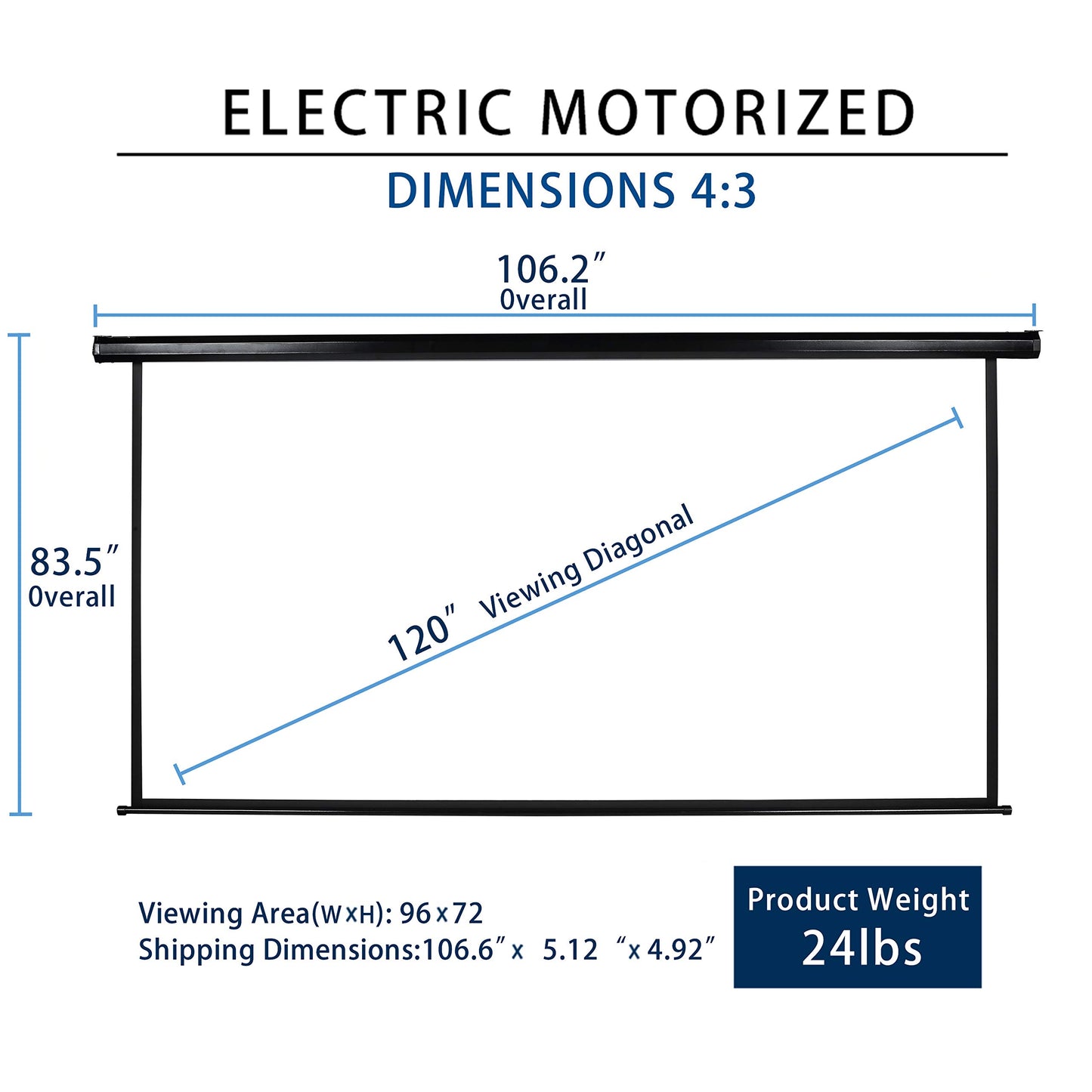 Kayle 120" Motorized Projector Screen Electric Diagonal Automatic Projection 4:3 HD Movies Screen for Home Theater Presentation Education Outdoor Indoor W/Remote Control and Wall/Ceiling Mount (Black)