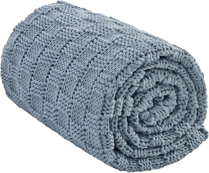 Knitted Weighted Blanket for Adult, No Beads Heavy Blanket 48” x 72'' 12lbs, Breathable Chunky Knit Blanket, Cooling Weighted Blanket for Hot Sleepers, Christmas Home Decor (Light Blue)