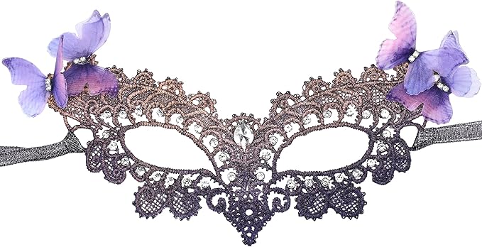 Zinniday Butterfly Lace Masquerade Mask - Halloween Renfaire Shiny Butterfly Masks for Women Halloween Masquerade