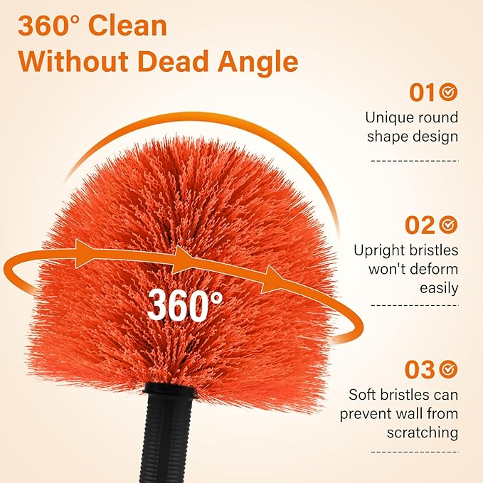 Cobweb Duster with 5-20FT Extension Pole | Spider Web Brush for Outdoor & Indoor Web Cleaning | Soft Bristle Brush | Lightweight Extendable Handle | 3/4" Standard Acme Threaded Fits Cleaner Tool