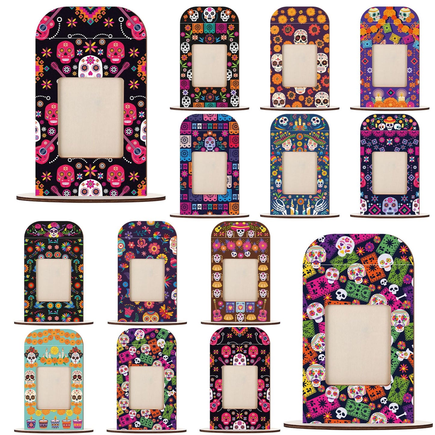 Qunclay 12 Set Picture Wooden Frames Dia De Los Muertos Altar Day of the Dead Decorations Dia De Los Muertos Altar Kit Picture Frame Ofrenda Tabletop Halloween Diwali Decoration Ofrenda