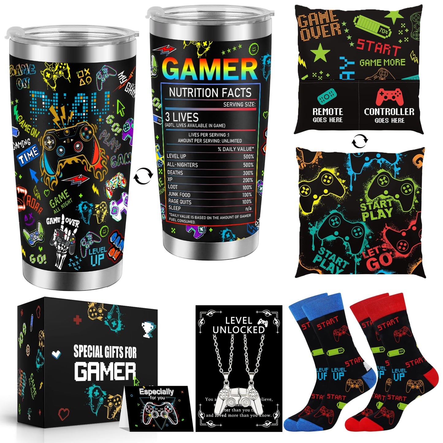 Gamer Gifts for Men Boys Boyfriend Dad Brother, Gamer Birthday Gifts for Kids Teen Boys Girls, Gaming Accessories for Room, Gaming Stuff, Gamer Presnt for Christmas - Gamer Gift Set Box