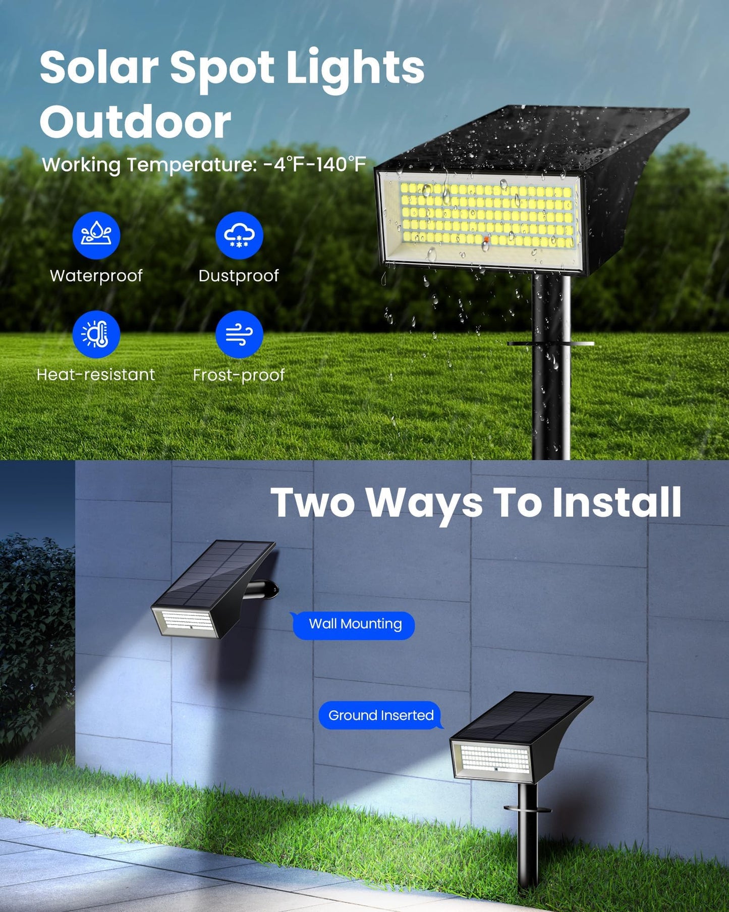 Koicaxy Solar Lights Outdoor Waterproof 12 Pack IP65, 100 LEDs 4 Light Modes, Higher Charging Efficiency, Auto On/Off Solar Landscape Spotlights for Garden Decor Yard Pathway Patio - Cool White