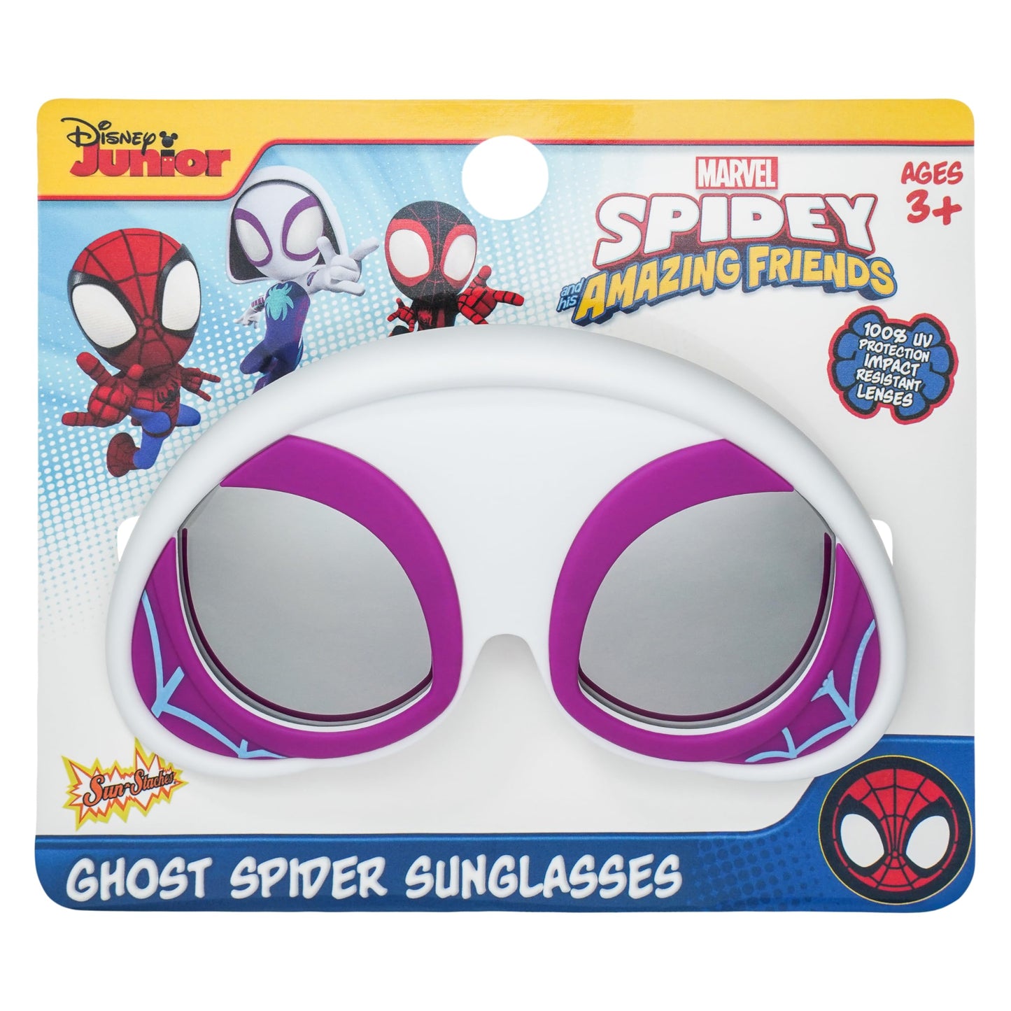 Sun-Staches Official Spidey and His Amazing Friends Sunglasses for Kids | Ghost Spider Costume Accessory | UV 400 | One Size Fits Most Kids