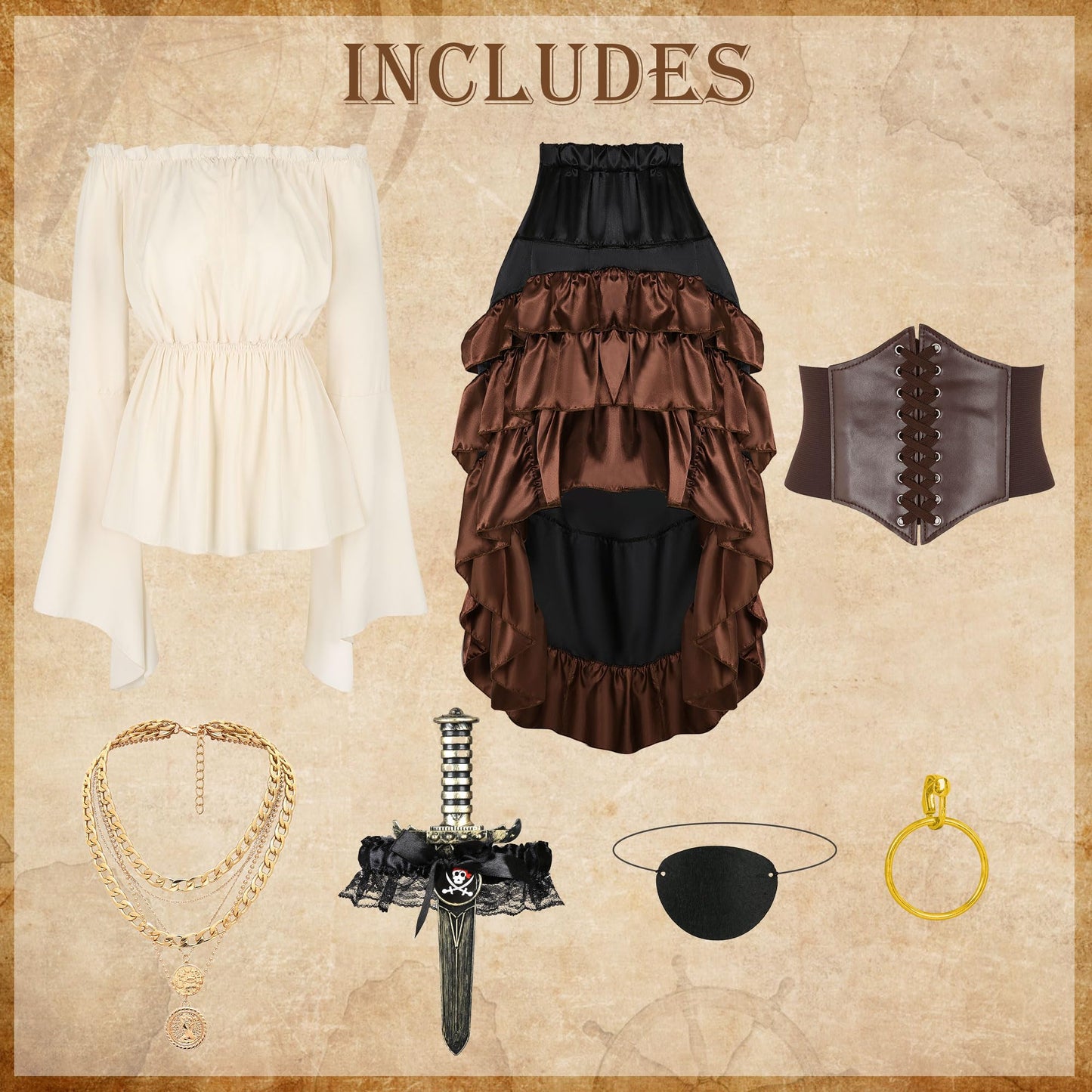 CICOCI Pirate Costume Women Outfits Renaissance Corset Steampunk Skirt Top Pirate Accessories Full Halloween Costume