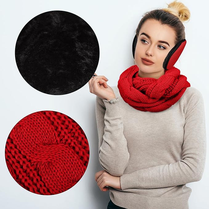 Aneco Winter Warm Sets Knitted Scarf Beanie Hat Touch Screen Gloves and Winter Ear Warmer for Men or Women