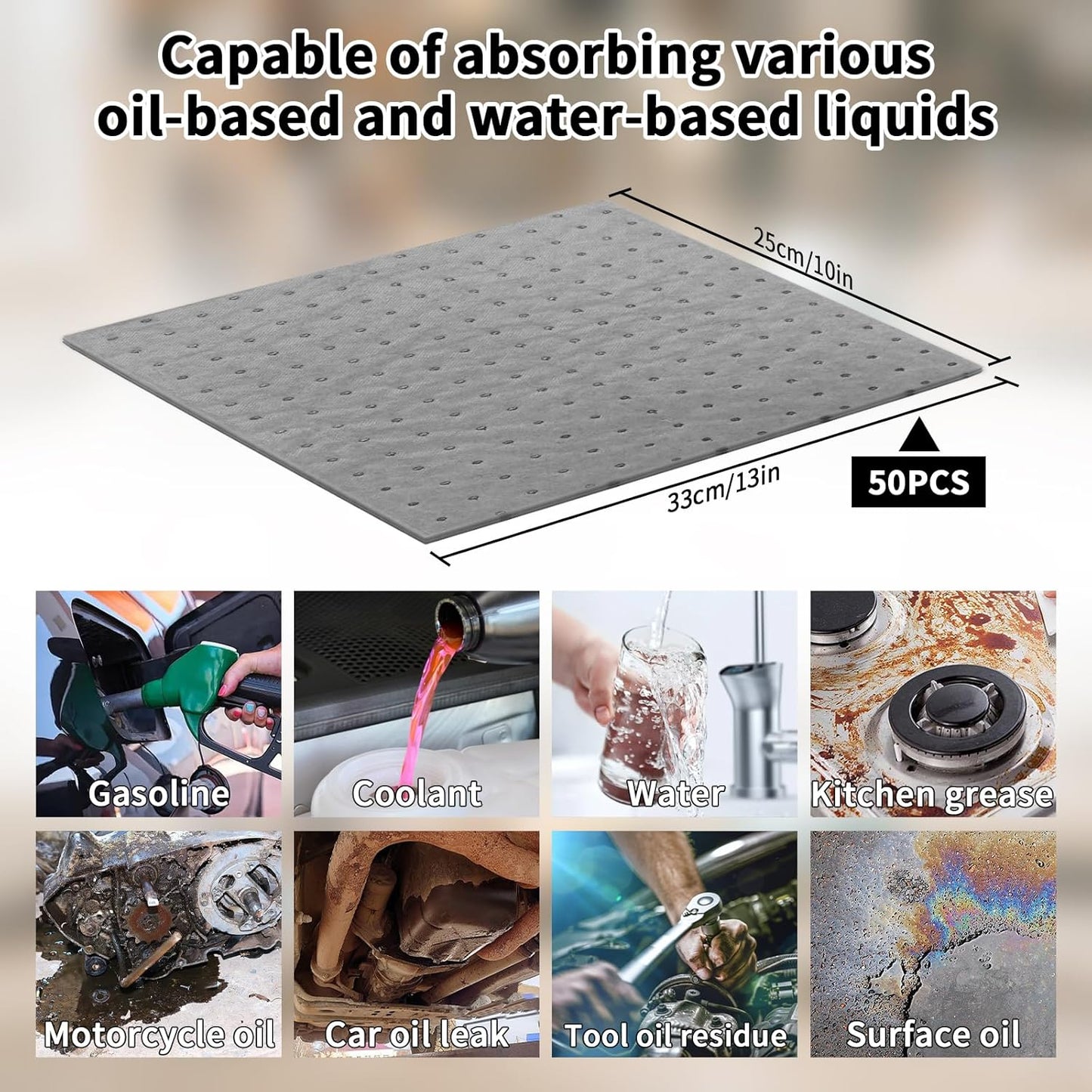 Oil Absorbent Pads Weight Dimpled Pad Garage Accessories Water Absorbent Mat Oil Spill Mat for Oil-Based & Water-Based Fluids Absorbing & Protecting Home Garage Basement (Gray,9.8'' x 13'') (50PCS)